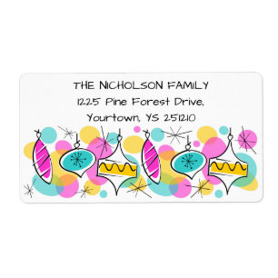 Retro Tree Baubles Line label large