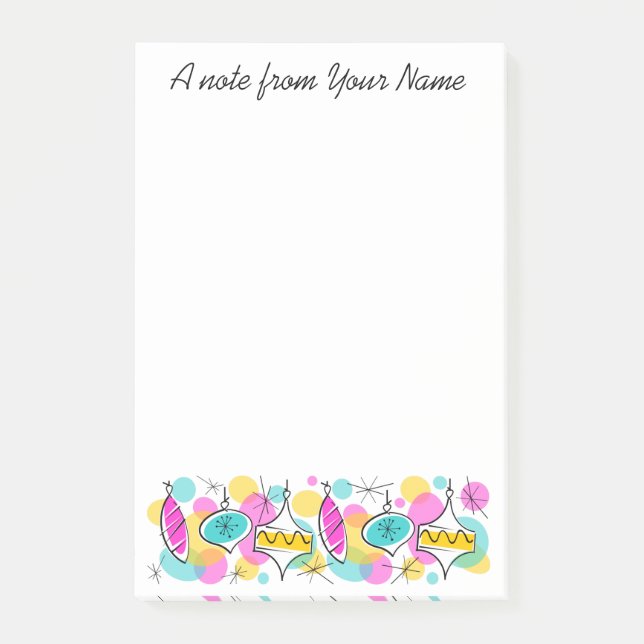 Retro Tree Baubles Line Text vertical Post-it Notes (Front)