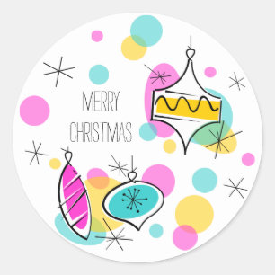 Retro Tree Baubles Merry Christmas sticker