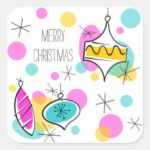 Retro Tree Baubles Merry Christmas sticker square