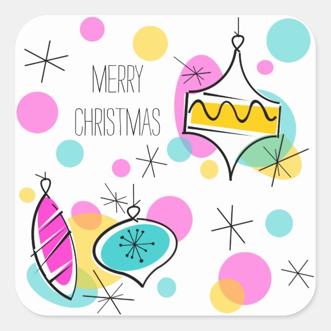 Retro Tree Baubles Merry Christmas sticker square (Front)