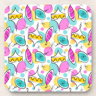 Retro Tree Baubles Multi 360 coaster cork back