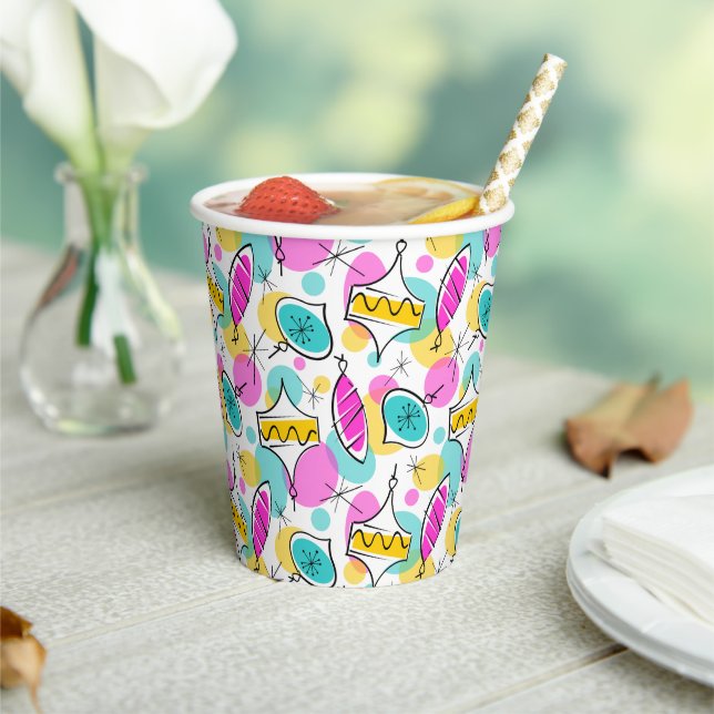 Retro Tree Baubles Multi 360 Paper Cups (Insitu)