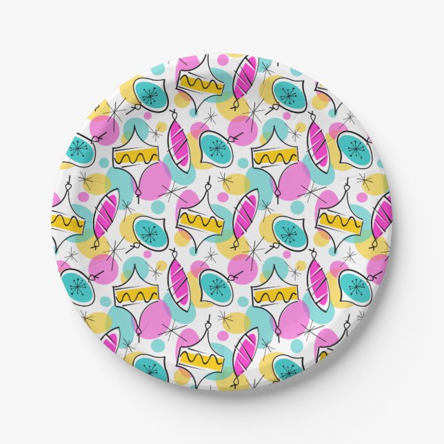 Retro Tree Baubles Multi 360 paper plates (Front)