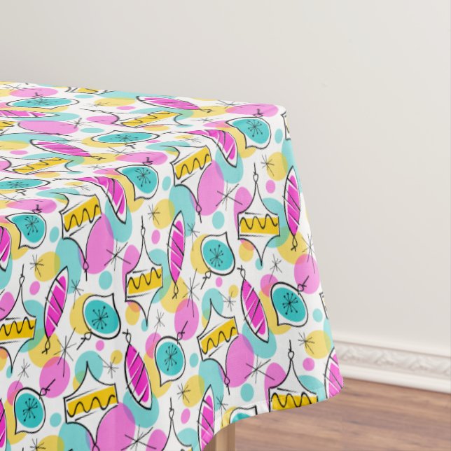 Retro Tree Baubles Multi 360 tablecloth (In Situ)