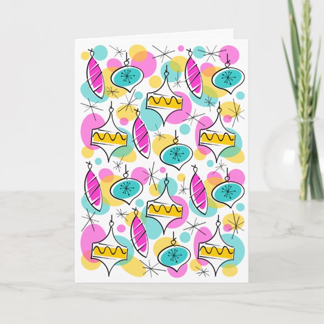 Retro Tree Baubles Multi inside text vertical Holiday Card (Front)