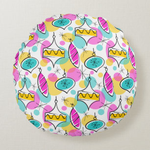 Retro Tree Baubles Multi throw pillow round