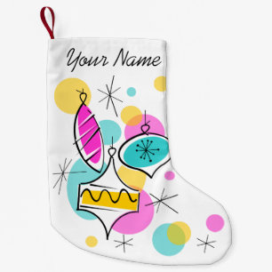 Retro Tree Baubles Name stocking 2 sided