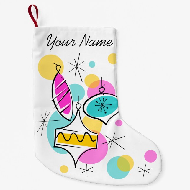 Retro Tree Baubles Name stocking 2 sided (Front)