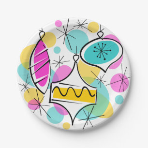 Retro Tree Baubles paper plates