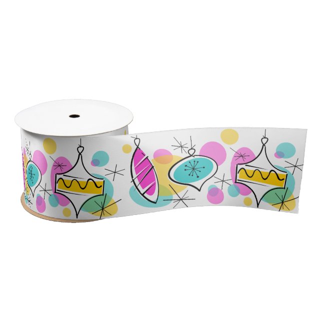 Retro Tree Baubles ribbon Satin Ribbon (Spool)