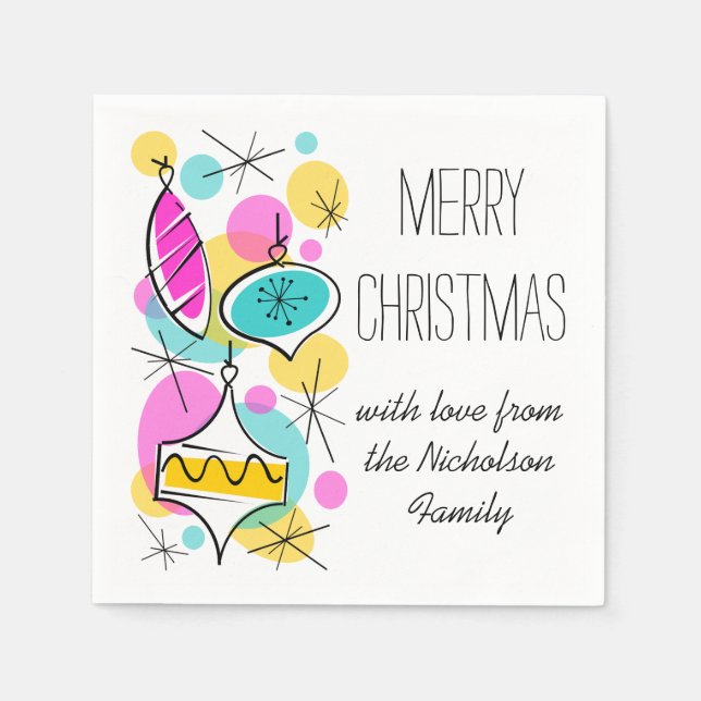 Retro Tree Baubles Side 2 Text paper napkin (Front)