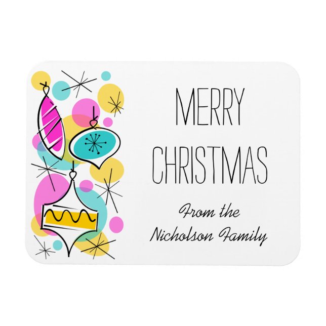 Retro Tree Baubles Side Christmas flexible Magnet (Horizontal)