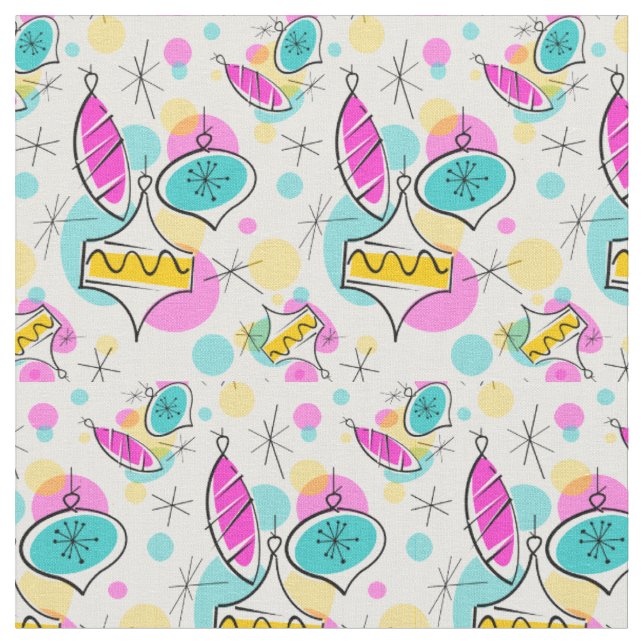 Retro Tree Baubles small pattern Fabric (Close Up)