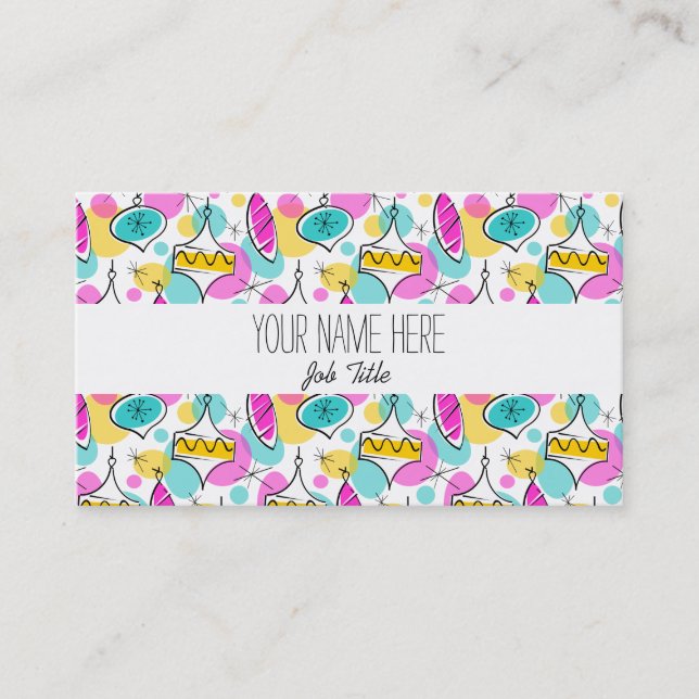 Retro Tree Baubles white stripe business card (Front)