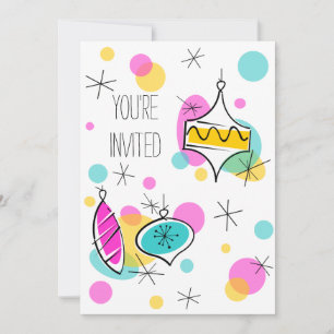 Retro Tree Baubles You're Invited vertical Invitation