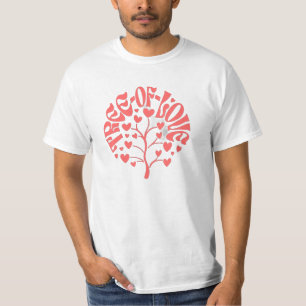 Retro "Tree of Love" Heart Typography Coral T-Shir T-Shirt
