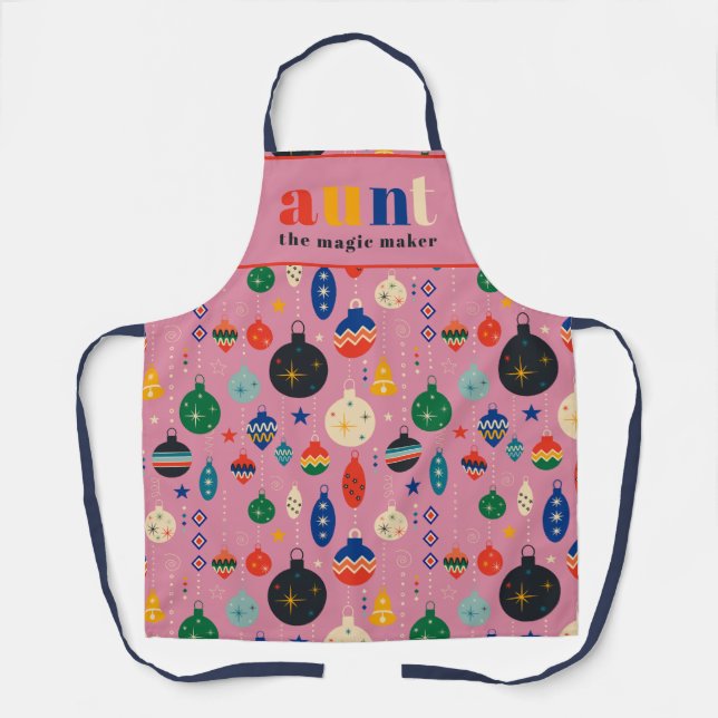Retro Tree Toys Ornaments Aunt Christmas Kitchen Apron (Front)