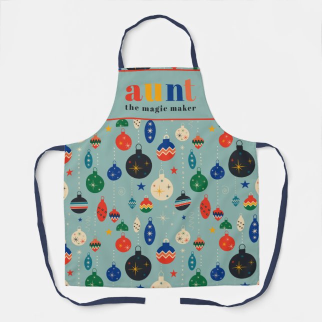 Retro Tree Toys Ornaments Aunt Christmas Kitchen Apron (Front)