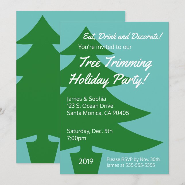 Retro Tree Trimming Holiday Party Invitation (Front/Back)