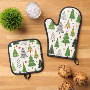 Retro Trees Oven Mitt & Pot Holder Set