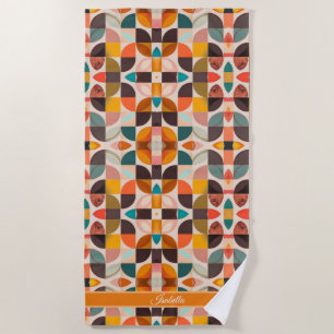 Retro Trendy Abstract Squares Collection Beach Towel