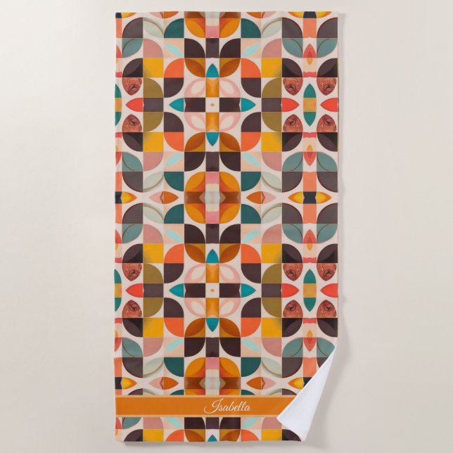 Retro Trendy Abstract Squares Collection Beach Towel (Front)