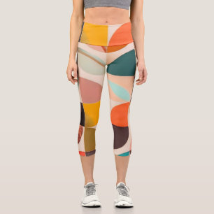 Retro Trendy Abstract Squares Collection Capri Leggings