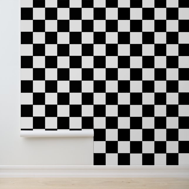 Retro Trendy Black White Chequered Square Pattern  Wallpaper (Application)