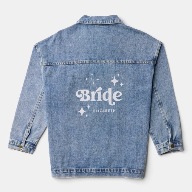 Retro Trendy Bride with Boho Stars Denim Jacket (Back)