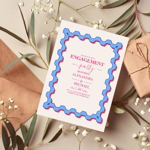 Retro Trendy Curve Squiggle Savy Engagement  Invitation