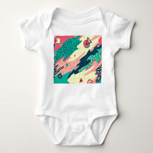 Retro Trendy Memphis Geometric Wallpaper Baby Bodysuit (Front)