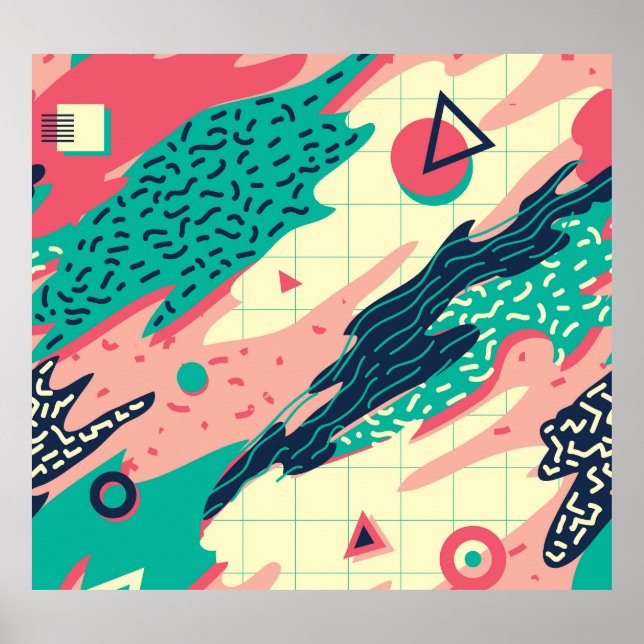 Retro Trendy Memphis Geometric Wallpaper Poster (Front)