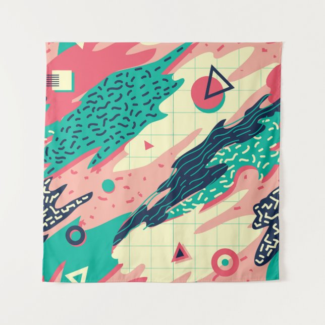 Retro Trendy Memphis Geometric Wallpaper Tapestry (Front)