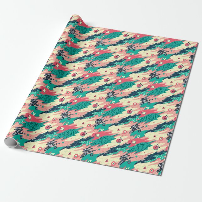 Retro Trendy Memphis Geometric Wallpaper Wrapping Paper (Unrolled)