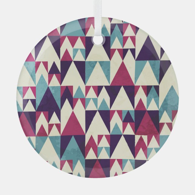 Retro Triangle Geometric Seamless Pattern Glass Tree Decoration (Front)