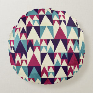 Retro Triangle Geometric Seamless Pattern Round Cushion