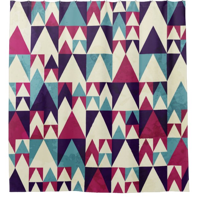 Retro Triangle Geometric Seamless Pattern Shower Curtain (Front)