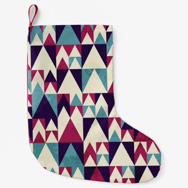 Retro Triangle Geometric Seamless Pattern Small Christmas Stocking (Front)