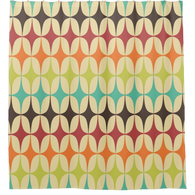 Retro Triangles: Geometric Pattern Throwback Shower Curtain (Front)