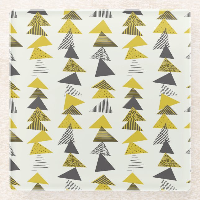 Retro Triangles: Varied Seamless Pattern. Glass Coaster (Front)