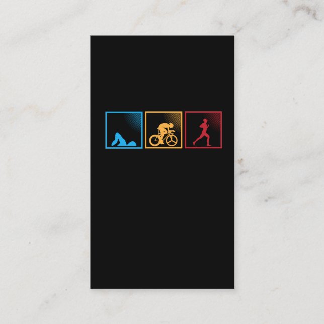 Retro Triathlon Swimming Cycling Running Athlete Business Card (Front)