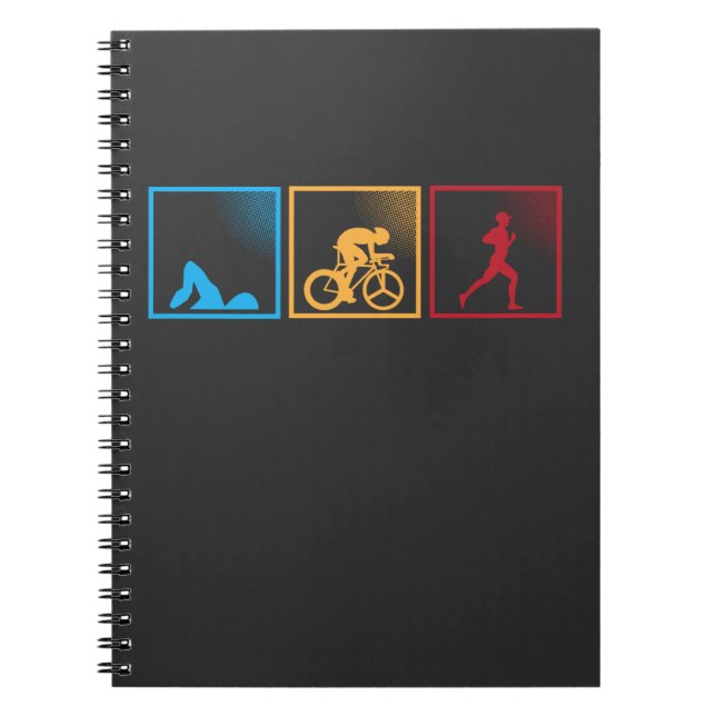 Retro Triathlon Swimming Cycling Running Athlete Notebook (Front)