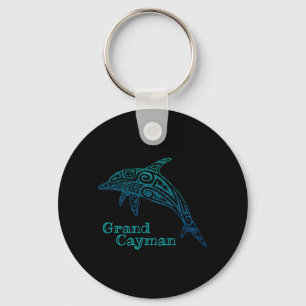 Retro Tribal Dolphin Grand Cayman Islands Vintage Key Ring