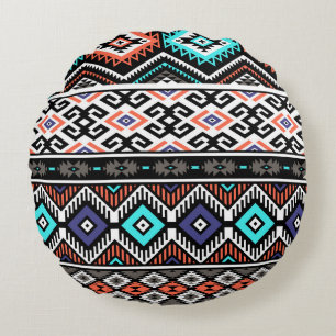 Retro Tribal Navajo: Geometric Seamless. Round Cushion