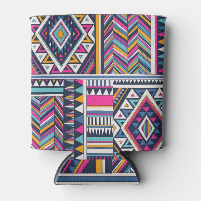 Retro tribal, vintage geometric pattern. can cooler (Front)