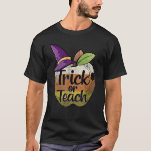 Retro Trick Or Teach Apple Teacher Halloween Witch T-Shirt