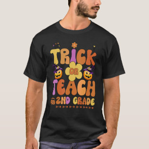 Retro Trick Or Teach Ghost 2nd grade Teacher Hallo T-Shirt