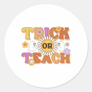 Retro Trick Or Teach Ghost Teacher Halloween Costu Classic Round Sticker