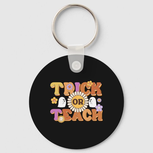 Retro Trick Or Teach Ghost Teacher Halloween Costu Key Ring (Front)